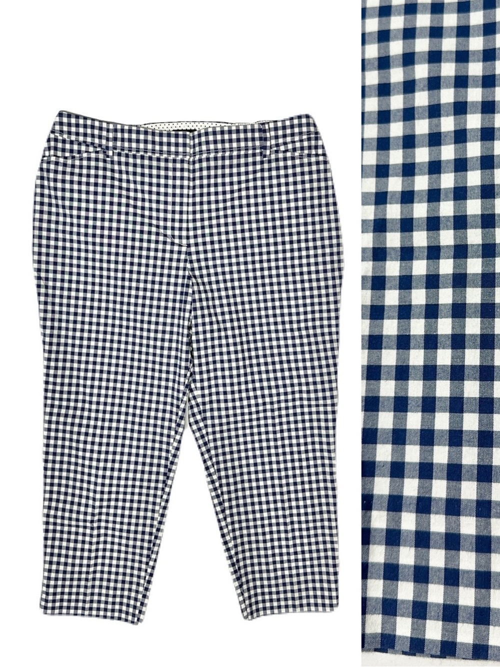 Talbots The Perfect Crop Pant Blue White Gingham Plaid Size 16W Resort Coastal